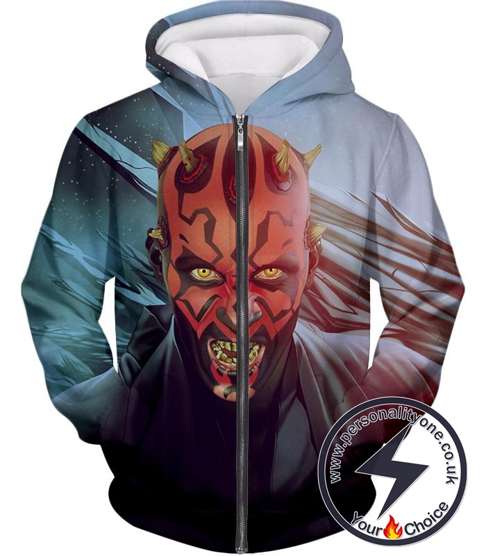 Star Wars Scary Sith Lord Darth Maul Animated Graphic Action Zip Up Hoodie